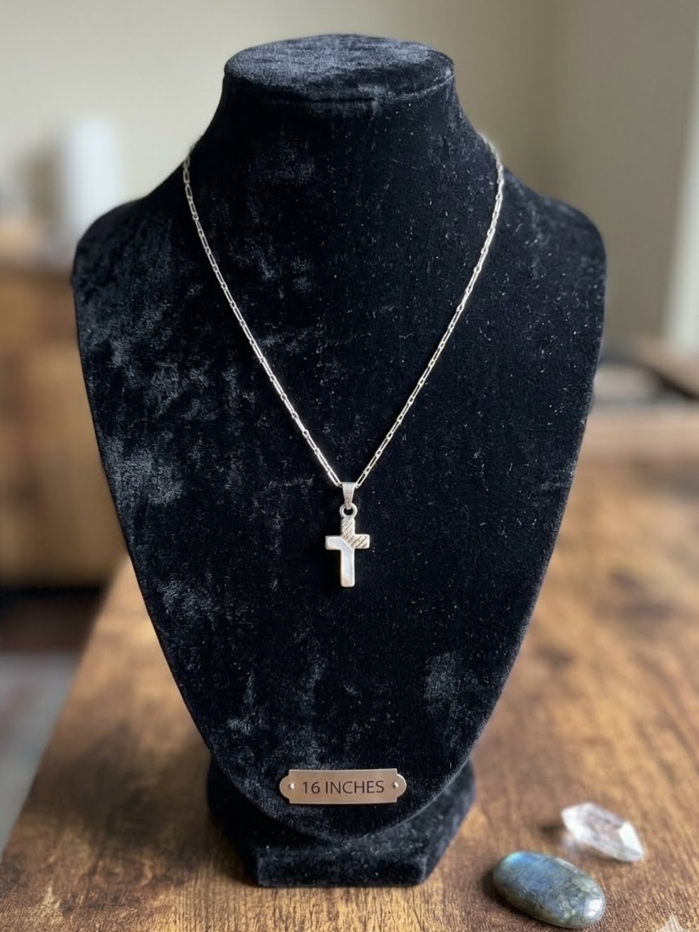 Vintage 16” Mex .925 Sterling Silver Double-Sided Cross Pendant on Figaro Chain